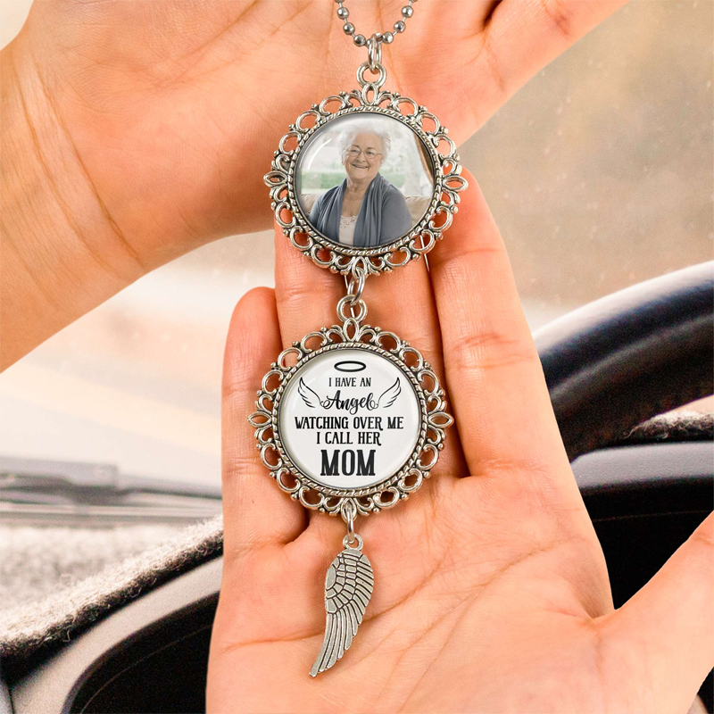 Angel Wings Car Hanging Ornament, Personalized Custom Photo Pendant for Loss, Memorial Gift for Loved Ones