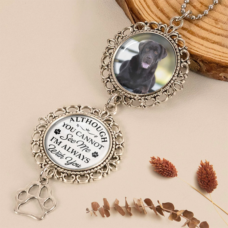 Personalized Metal Car Hanging Ornament, Custom Photo & Engraved Message, Souvenir gifts for family, friends, and pets