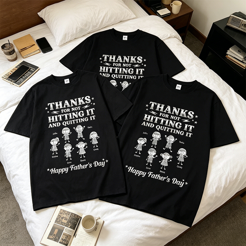 Custom Name Kids Number Pattern T-Shirt, Personalized 100% Combed Cotton T-Shirt for Dad, Funny Father's Day Gift for Husband