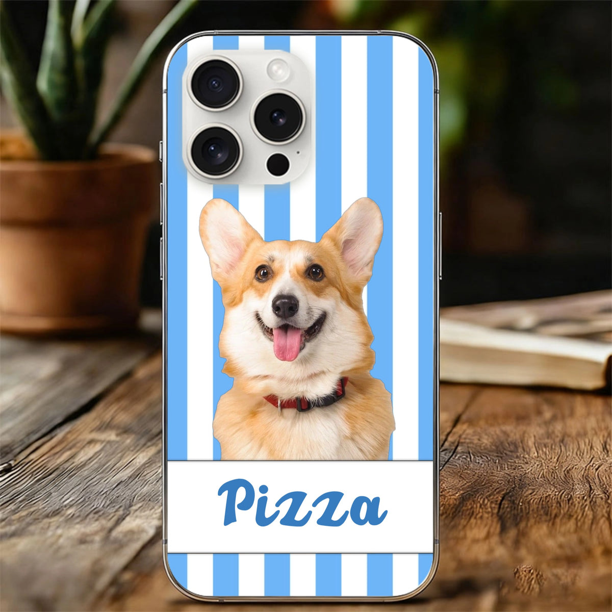 Personalized Pet Photo Phone Case, Custom Name Striped Background, Gift for Pet Lovers & Dog/Cat Owners, Birthday/Anniversary Present
