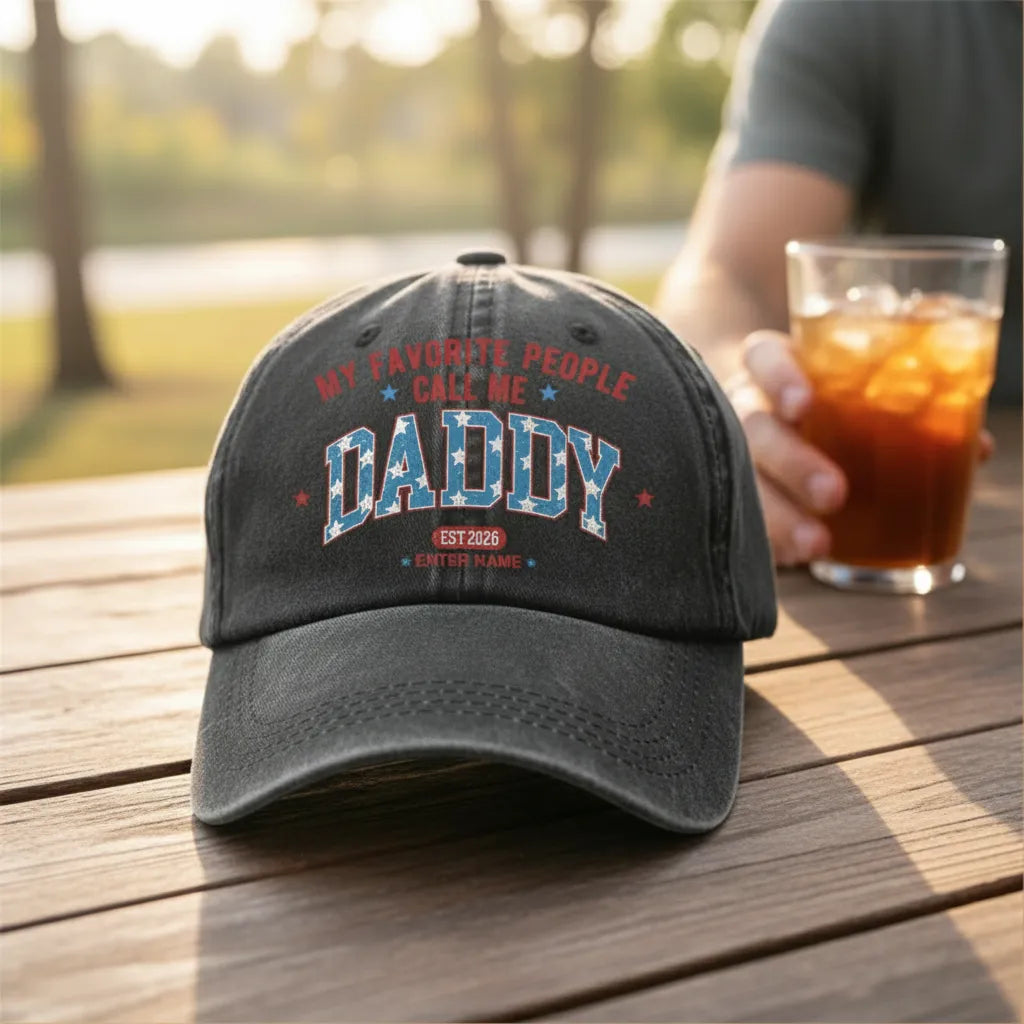 Personalized "My Favorite People Call Me Daddy" Design, Custom Vintage Washed Hat, The Perfect Gift For New & Proud Dads