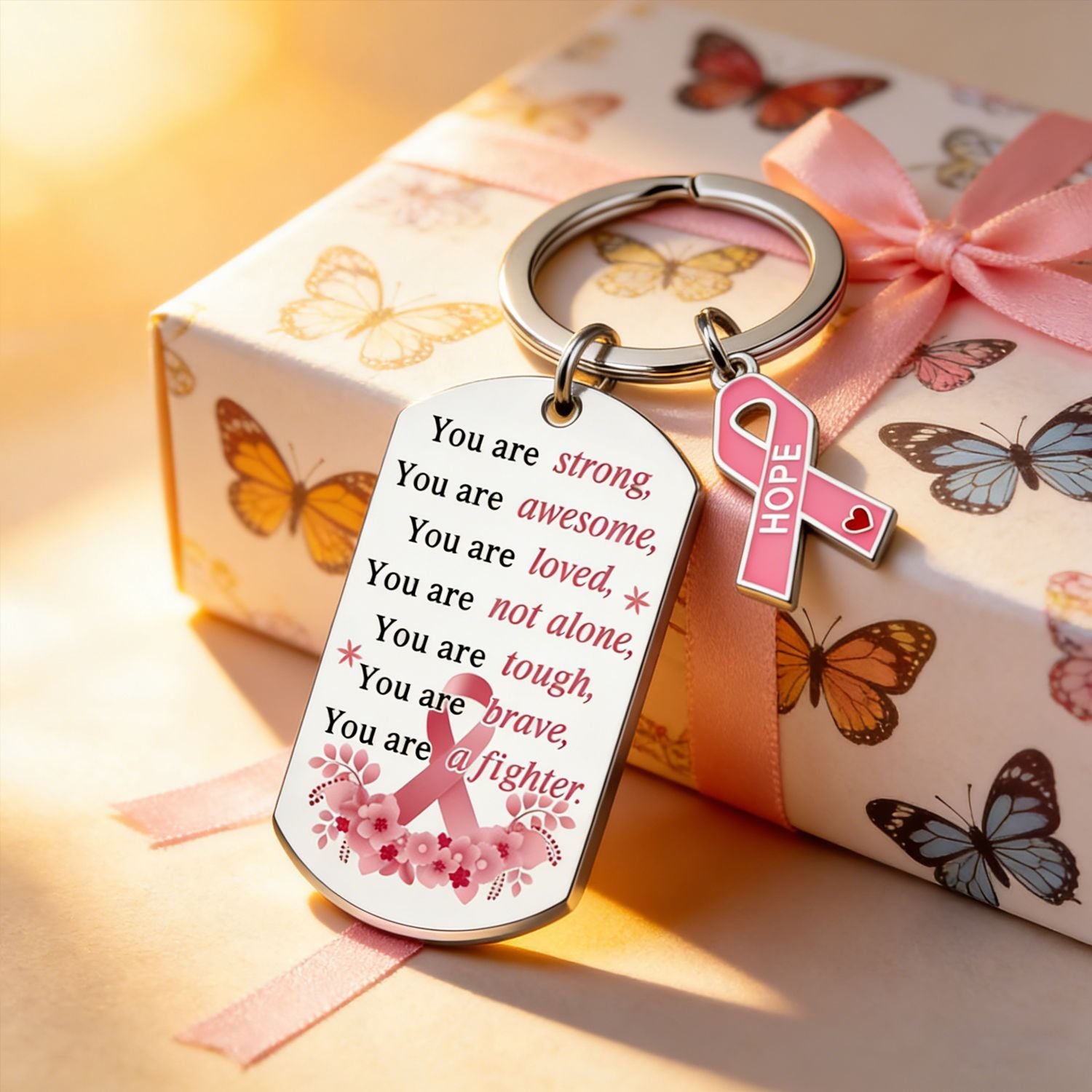 Personalized Stainless Steel Keychains With Custom Inspirational Quotes Make Them A Thoughtful And Encouraging Gift For Friends And Family Of Cancer Patients.