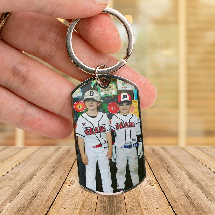 Personalized Inspirational Quote Keychain, Custom Photo Upload, Stainless Steel Engraved Gift for Daughter Son Athlete