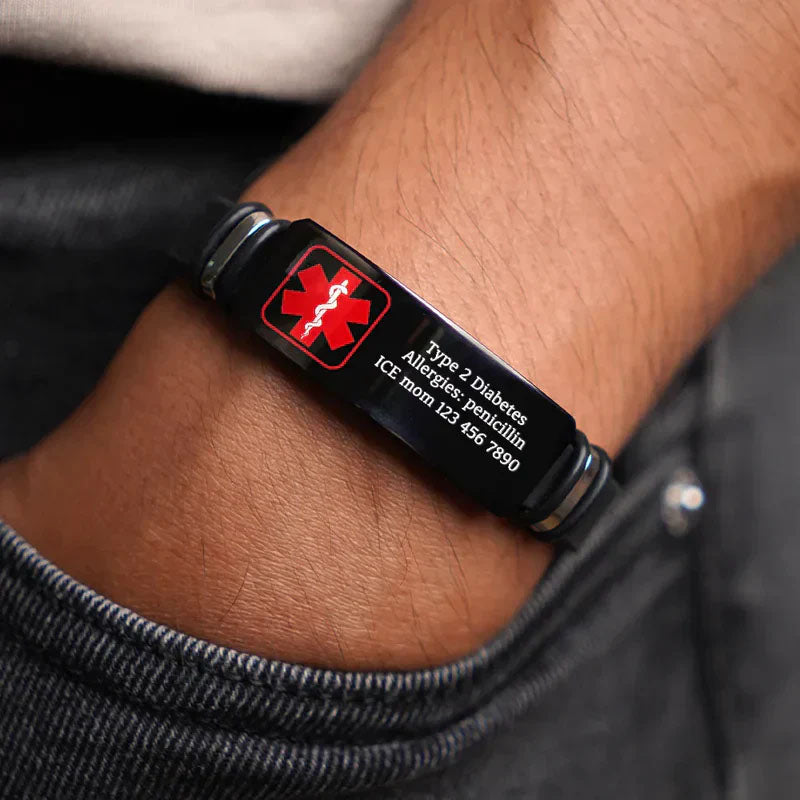 Personalized Medical Alert Bracelet – Unisex Silicone and Titanium Steel ID Wristband; Customizable Engraved Health Alert Accessory Suitable as a Gift for Family Members