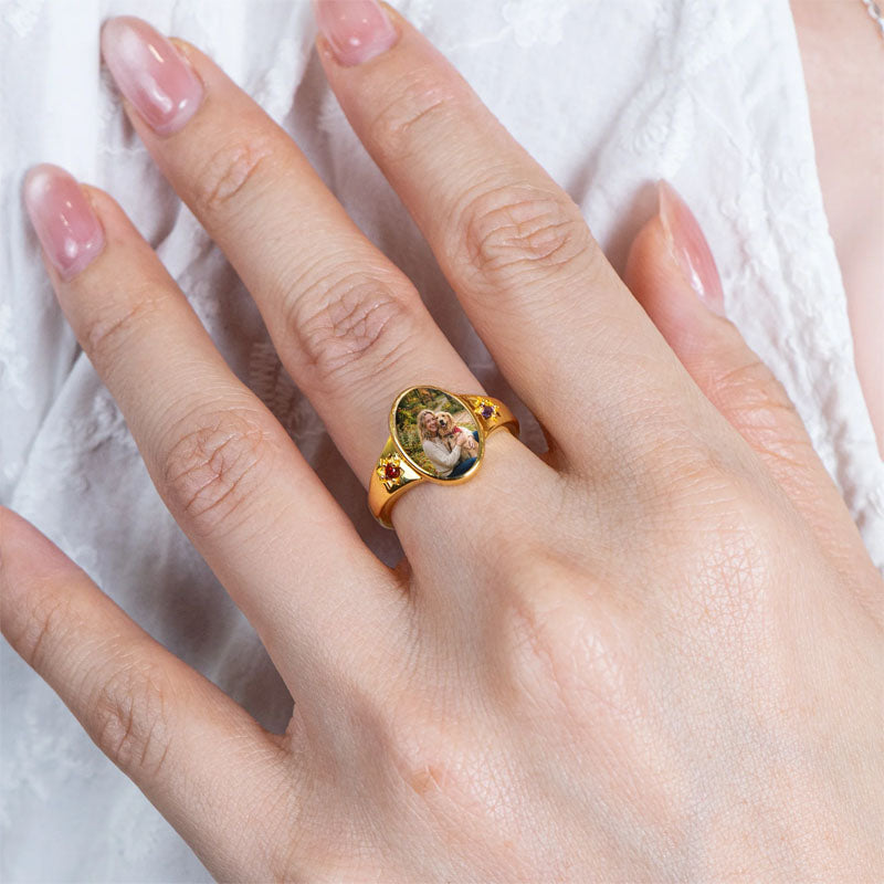 Custom Photo & Birthstone Memorial Gift – Personalized Ring