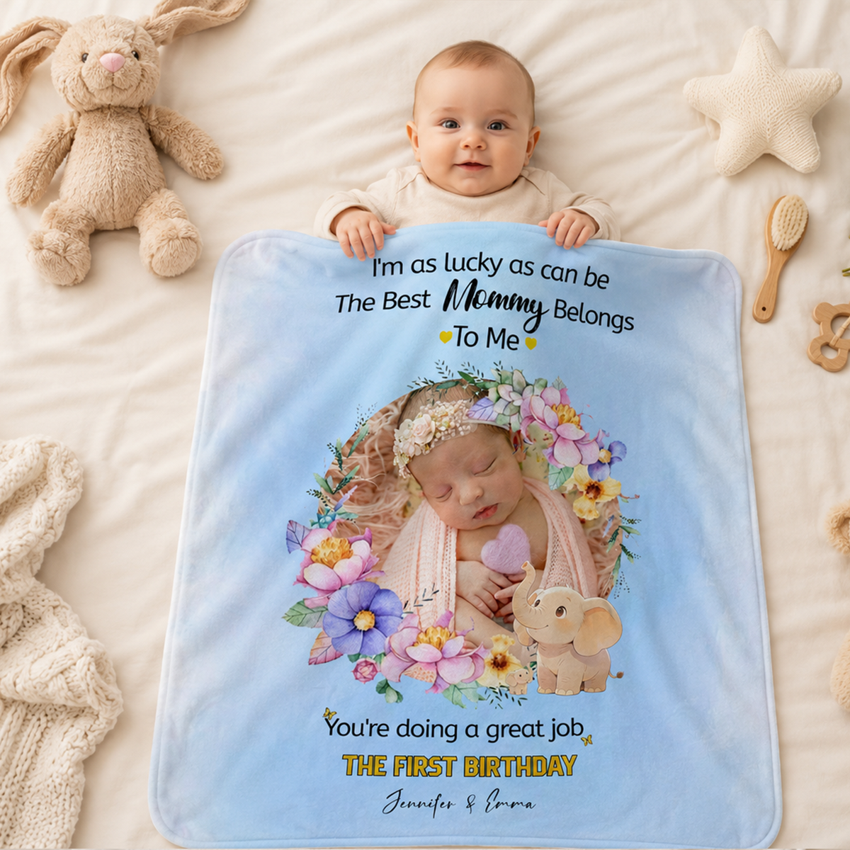 Custom Baby Photo Blanket with Multiple Backgrounds, Sentimental Gift for Birth, Baby Birthday & First Mother’s Day