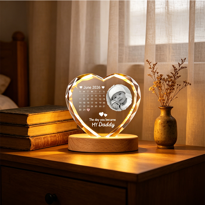 Personalized Customized Photo Calendar Heart-shaped Crystal Night Light. On The Day You Became My Father, This Is The Perfect Gift For Your Parents And Other Family Members