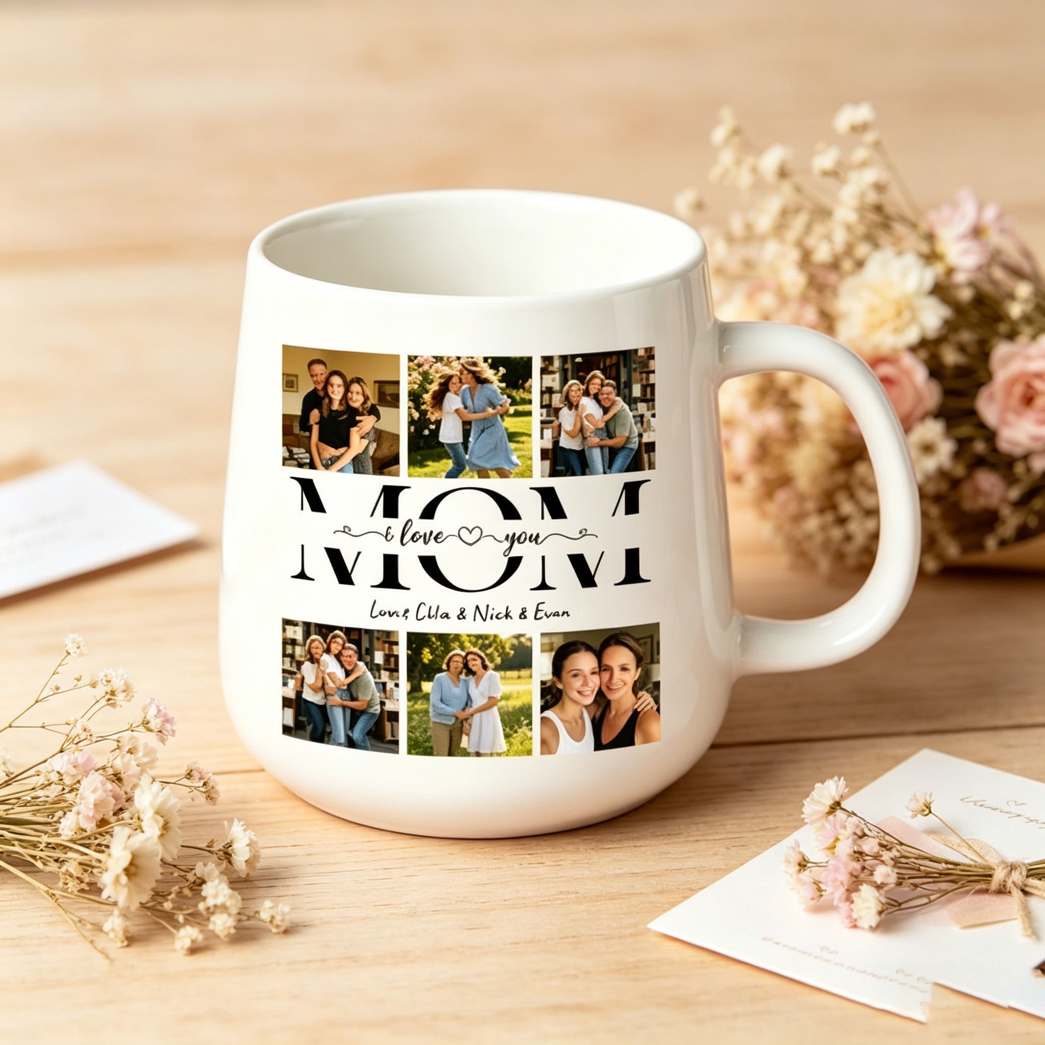 Personalized custom mother photo mug - a unique and memorable gift that is perfect for giving to your mother on Mother's Day, birthday, and family gatherings.