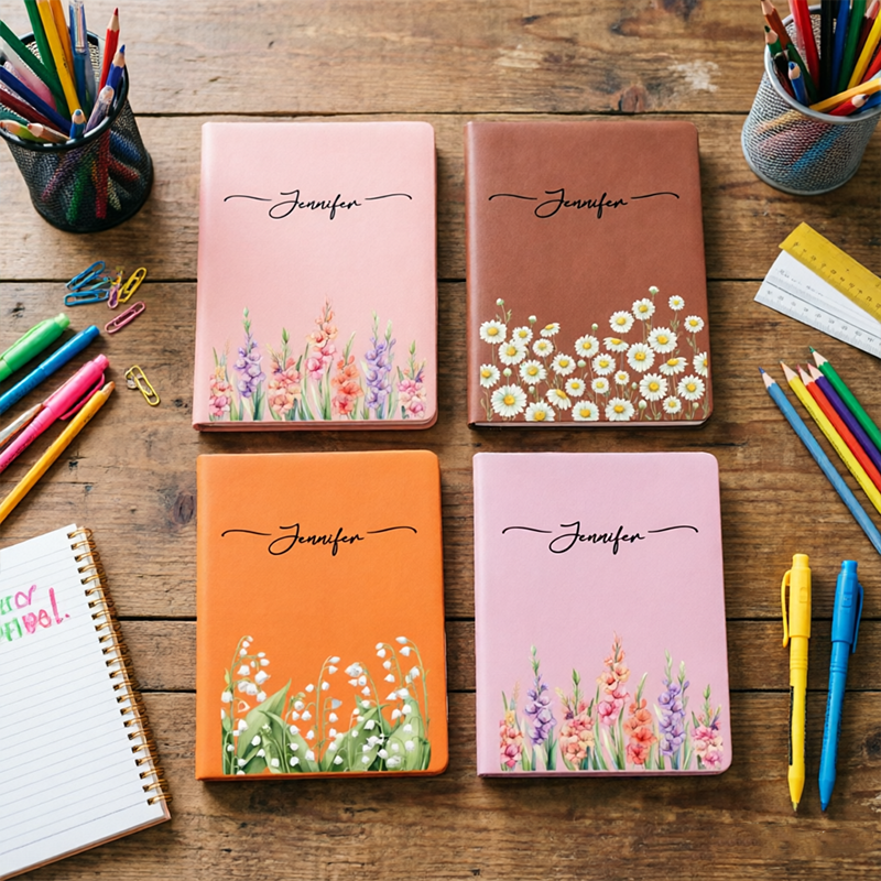 The Personalized Custom Birthday-Month Watercolor Floral Leather Diary Is The Best Gift To Give To Friends, Family And Classmates During The School Start Season