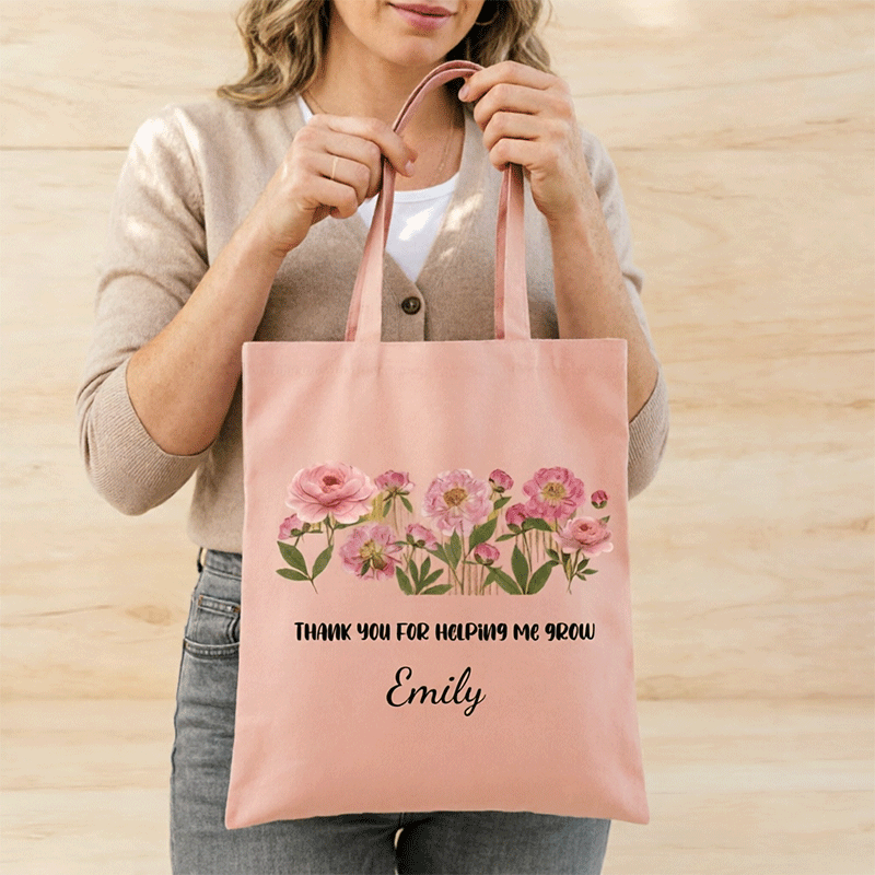 A Personalized Canvas Bag With Floral Patterns Representing Your Birth Month Makes A Heartfelt Gift For Teachers, Mothers, Friends, And Family