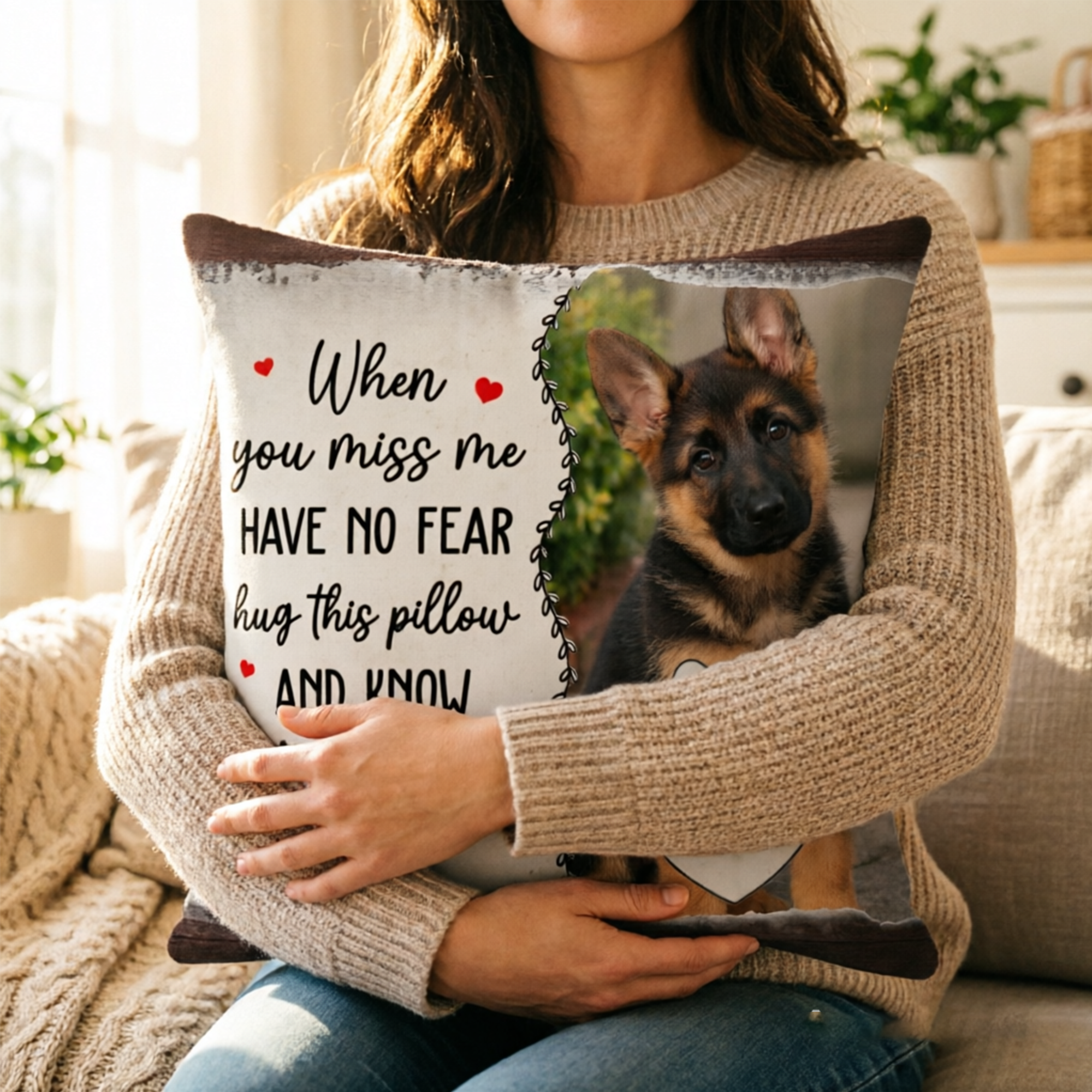 Personalized Custom Photo Throw Pillow, "Holding This Pillow Tightly Will Make You Feel My Presence". The Best Gift For Those Who Have Lost Their Loved Ones