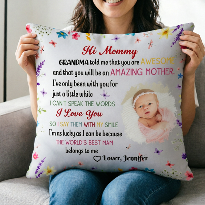 Custom Photo Decorative Throw Pillow Featuring "The Best Mom Belongs To Me" Inscription, Sentimental Present for New Moms