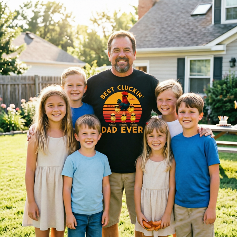 Personalized Custom "Best Dad Ever" Shirt, Featuring A Rooster Design Element. An Exceptional Father's Day Gift For Your Father Or Grandfather