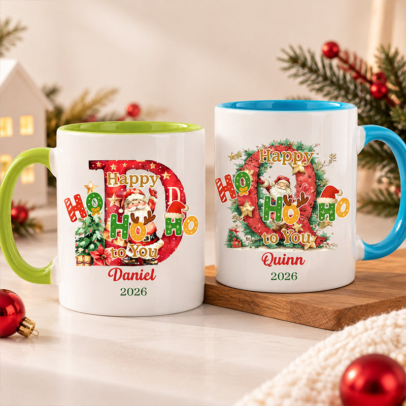 Personalized Happy HoHoHo to You Christmas Santa Claus Initial Ceramic Mug with Name Christmas Gift for Family Kids
