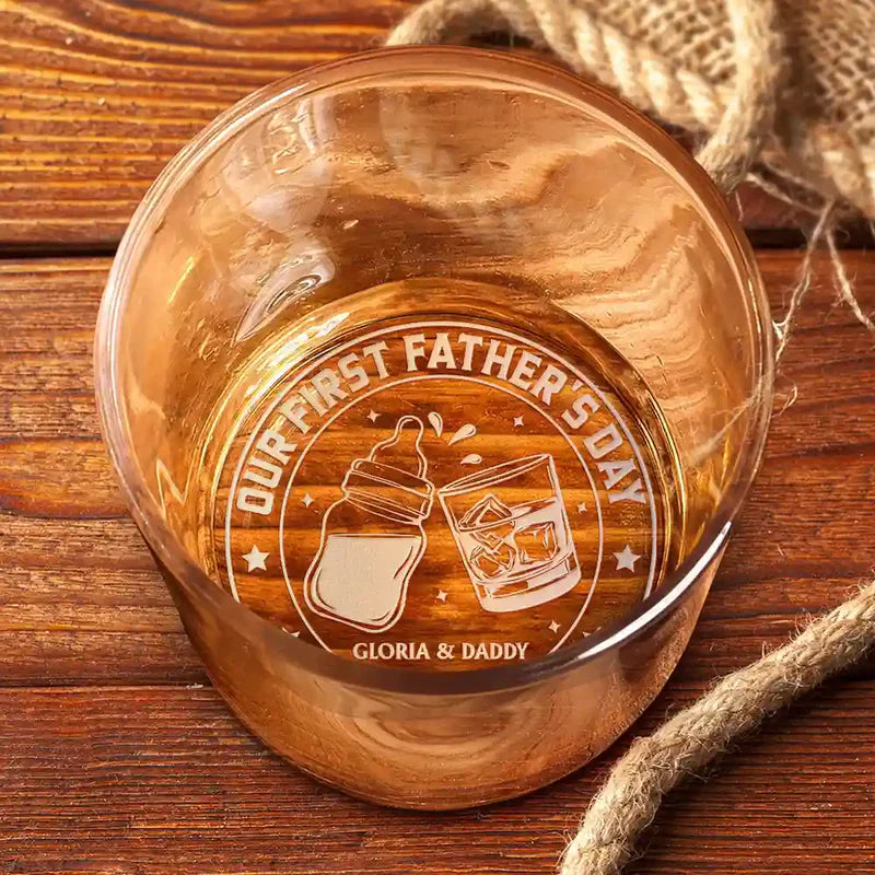 Engraved Whiskey Glass For Dad, Personalized Our First Father's Day Together Unique Gift