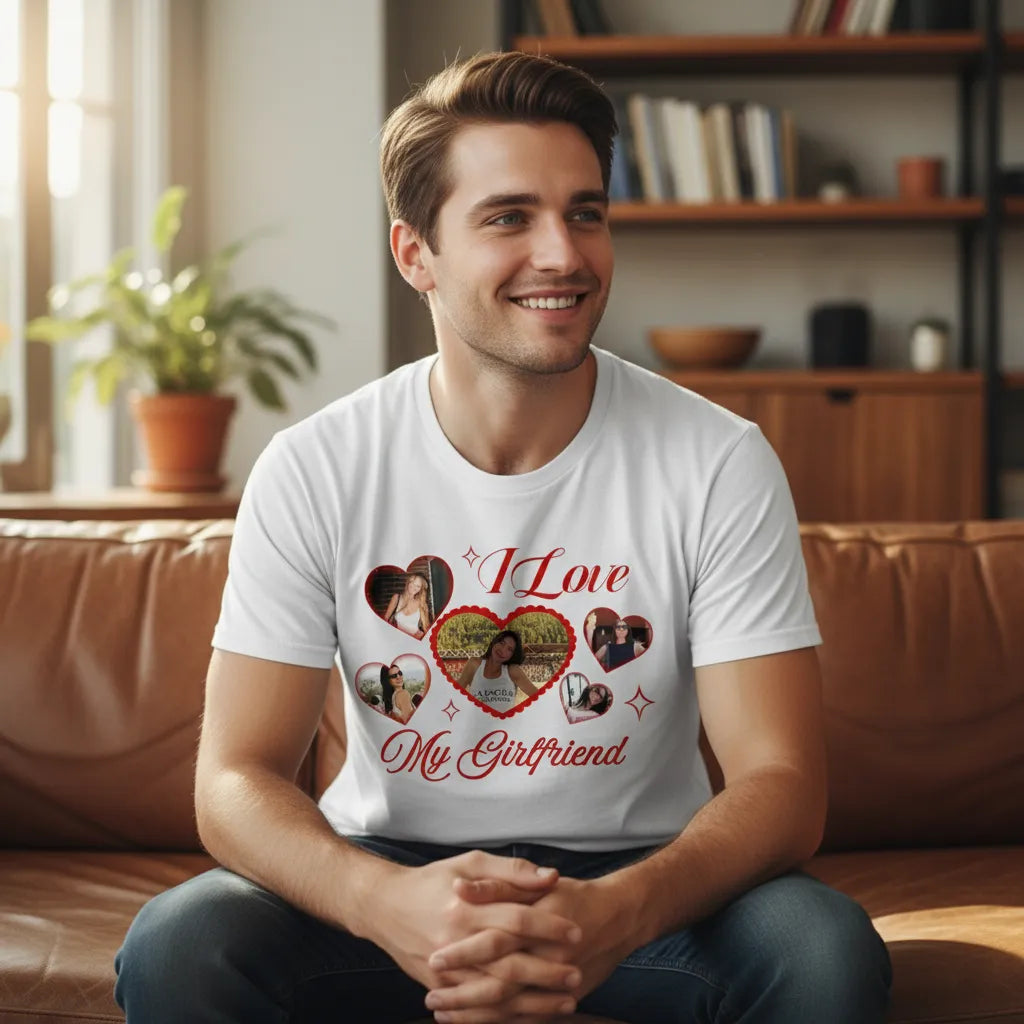 Personalized Photo Collage Love T-Shirt, Custom "I Love" Print, the Perfect Anniversary Gift