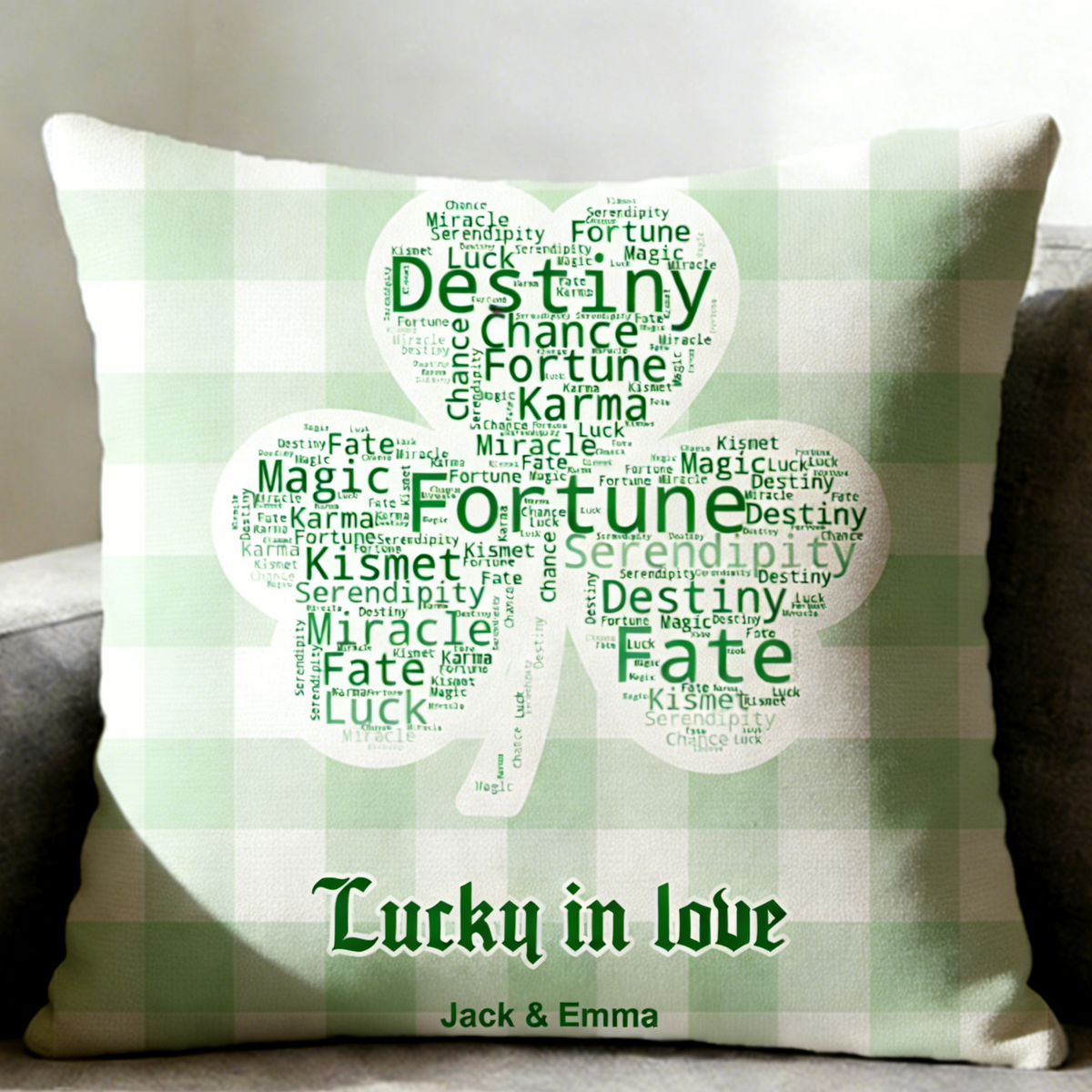 Lucky Us Personalized Word Cloud Pillow, Perfect for Anniversary, Valentine’s Day, Home Decor