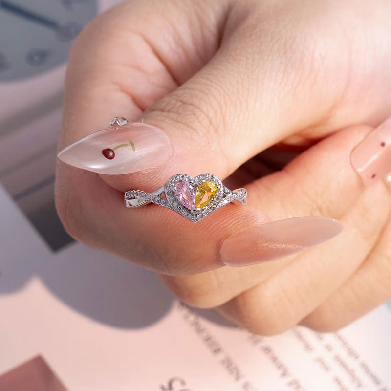 Personalized Heart-Shaped Birthstone Ring, A Unique and Creative Gift For Women.