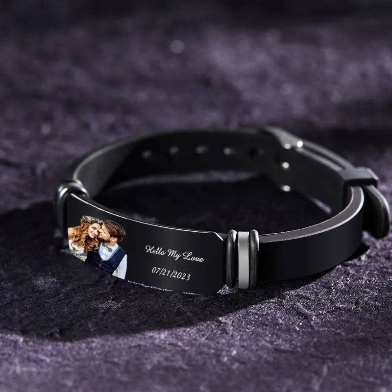 Silicone Titanium Steel Bracelet, Custom With Photos And Text, The Perfect Gift For Men Or Women, Suitable For Weddings, Birthdays, Anniversaries And Valentine's Day.