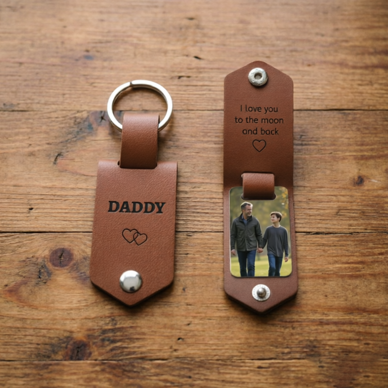 Personalized Genuine Leather Keychain For Men, Custom With Photos and Text, a Unique Gift For Fathers, Grandfathers, Or Other Family Members.