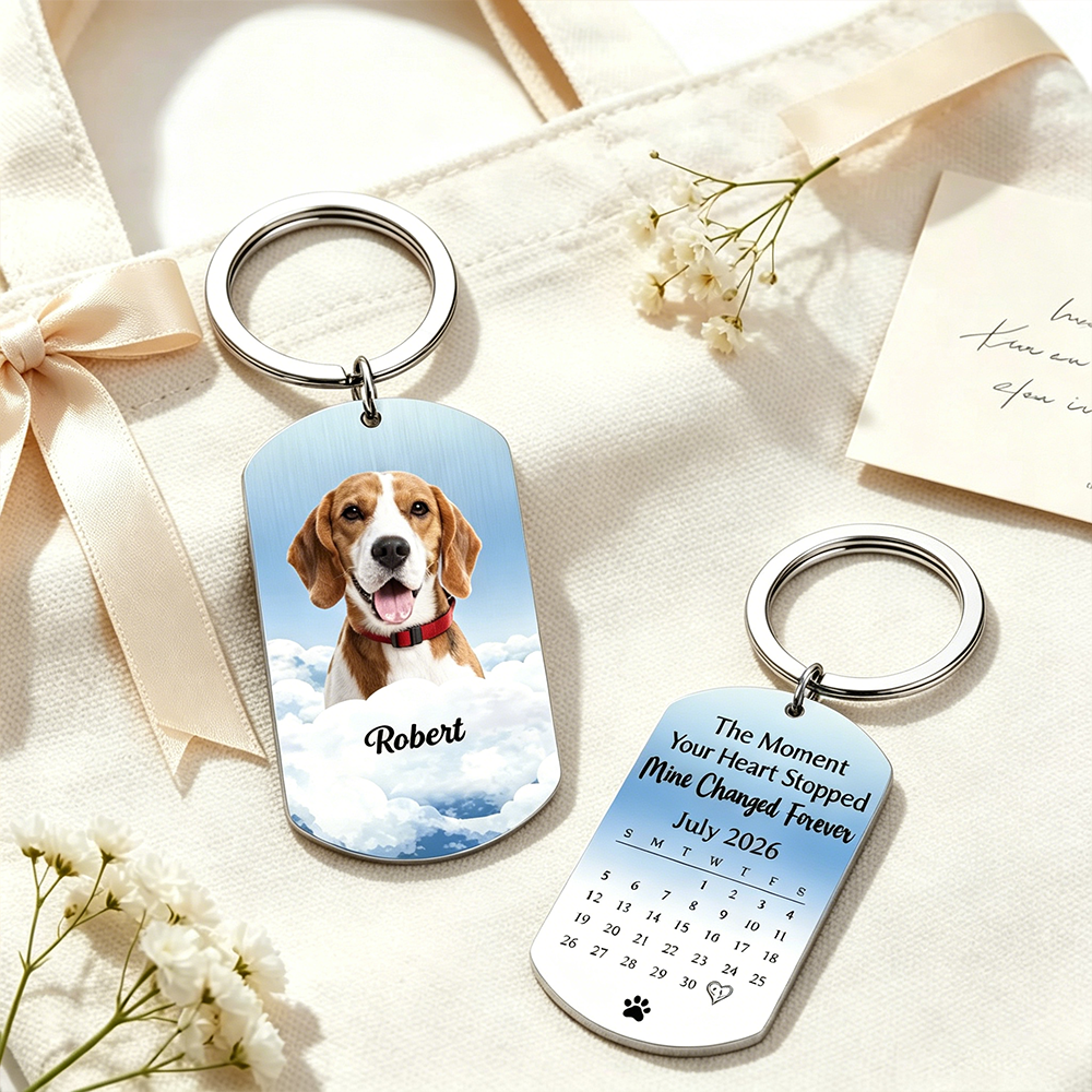 Custom Photo Calendar The Moment Your Heart Stop - Memorial Gift For Family, Pet Lovers - Personalized Aluminum Keychain