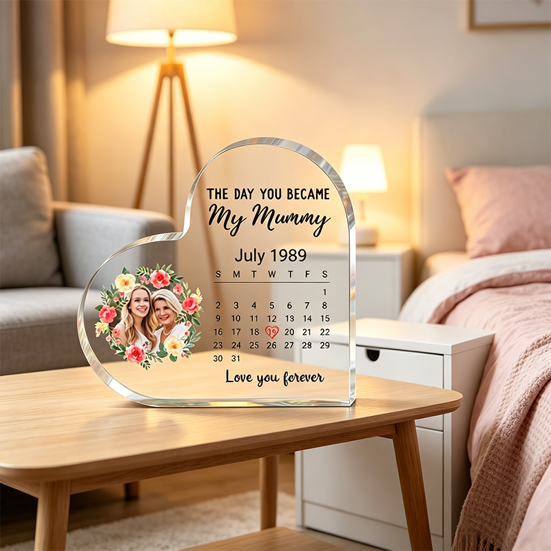 Personalised Day You Became My Mummy Date Acrylic Keepsake Block, Gift from Kids, Mother Birthday Gift, New Baby Gift for Mom
