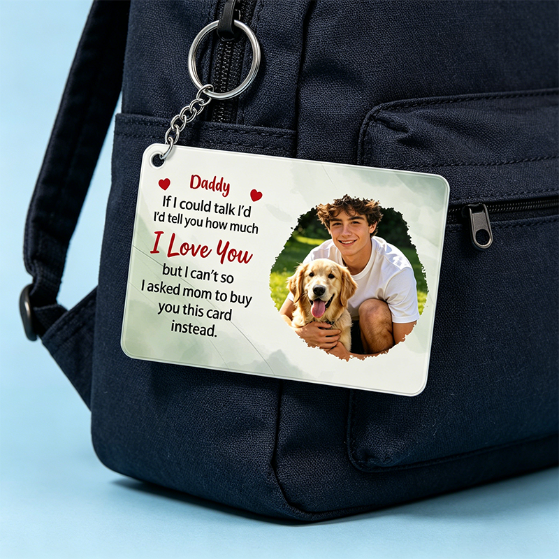 Personalized "Dad, I Love You" custom pet photo acrylic keychain, a perfect gift for dads, husbands, or boyfriends, ideal for Father's Day or birthdays.