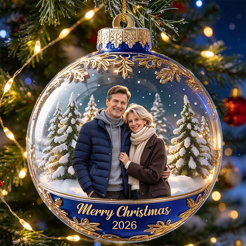 Custom Photo Acrylic Ornament - Personalized Christmas Anniversary Gifts For Husband And Wife, Him And Her - Love Is In The Air