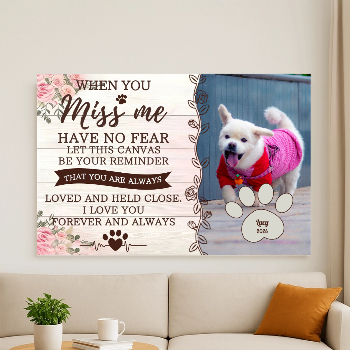 Personalized Pet Photo Canvas, Custom Pet Wall Art with Name & Year, Memorial Gift for Pet Lovers and Pet Owners, Home Decor