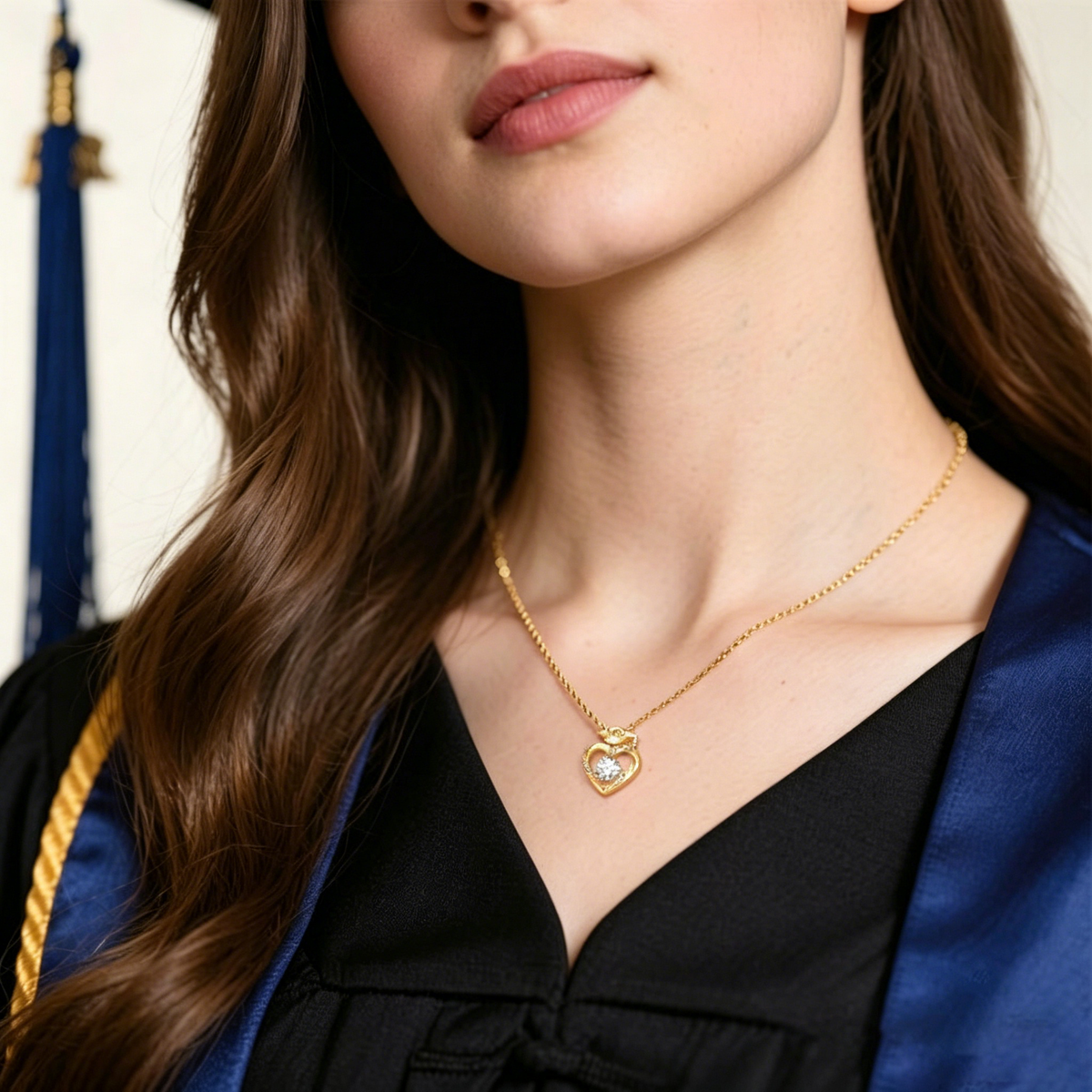 Personalized Graduation Cap Heart-Shaped Necklace, Custom With Graduation Year And Birthstone, A Perfect Gift For Graduates Of 2026 And Previous Years.
