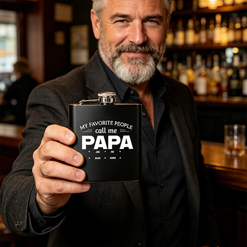 Russian-Style Personalized Stainless Steel Flask—Designed With The Phrase "My Favorite Person Calls Me..."—A Unique Gift For Dad Or Grandpa.