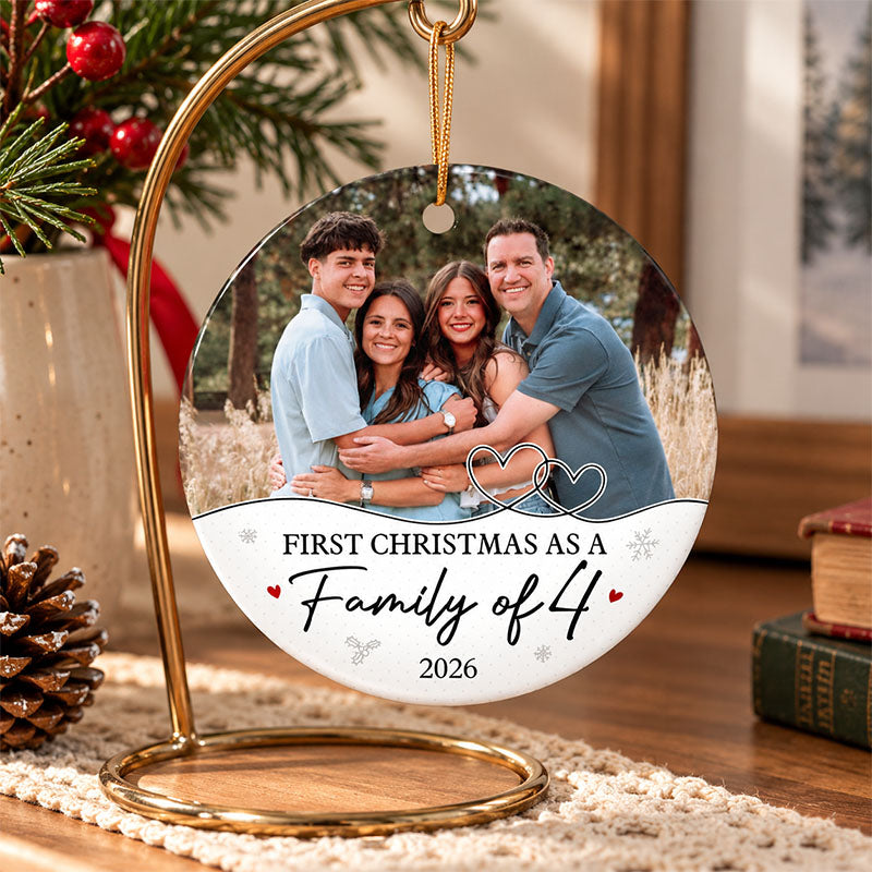 "Home Is Where The Heart Is, Especially At Christmas" - Family Photo Personalized Round Ceramic Ornament, A Keepsake for Your First Christmas