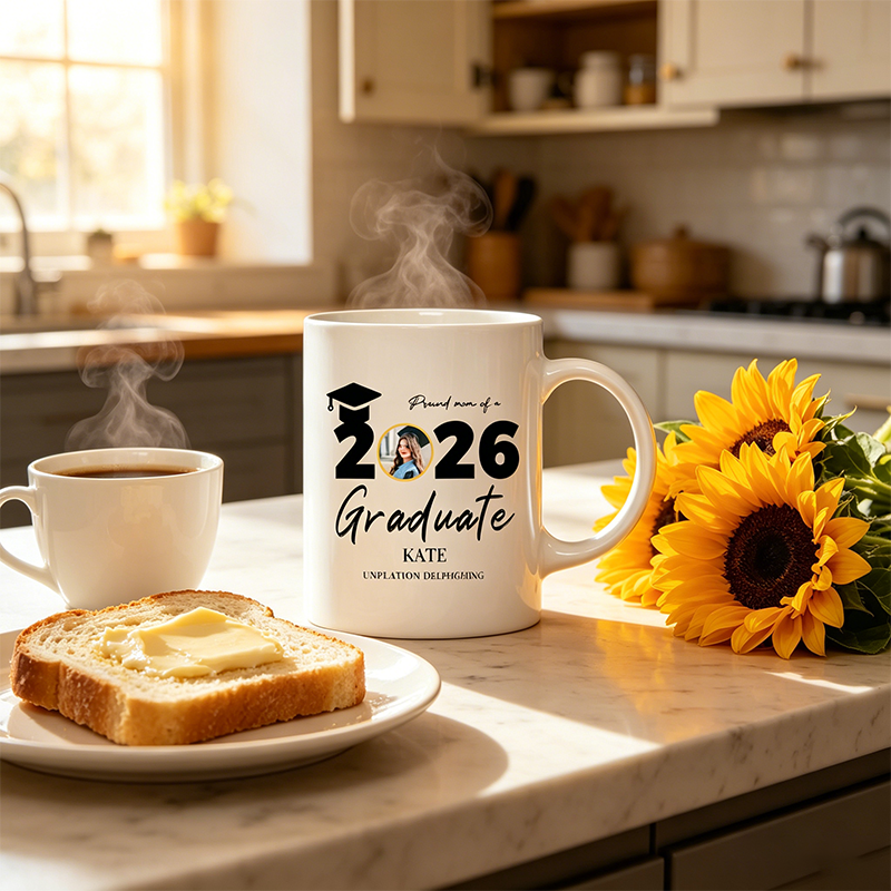 Personalized photo mug for the Class of 2026 graduates—a graduation gift for proud parents and the Class of 2026 graduates.