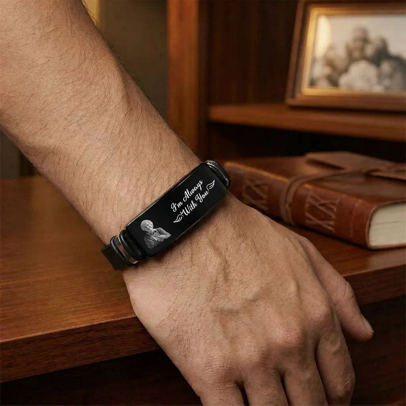 Personalized Silicone Titanium Steel Bracelet—Designed With The Words "You Will Never Walk Alone, I Am With You," A custom Photo Keepsake, A One-Of-A-Kind Commemorative Gift.