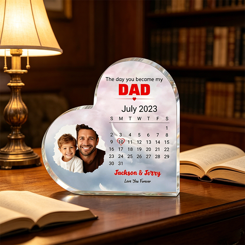 The Day You Became My Dad Personalized Photo Plaque Heart Acrylic, Keepsake for Father‘s Day, New Dad, Perfect for Father’s Gift