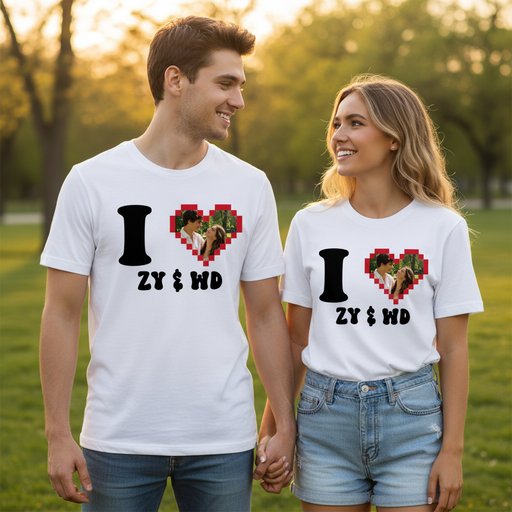 Personalized I Love Photo T-Shirt Design, Custom Couple Initial Tee, The Perfect Gift For Your Loved One