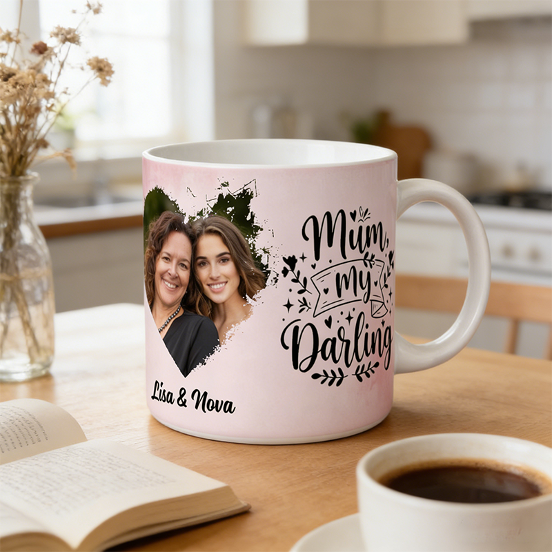 Personalized Photo White Mug, Custom Background Quote & Name, Gift for Mum / Family (Mother’s Day, Birthday, Christmas)