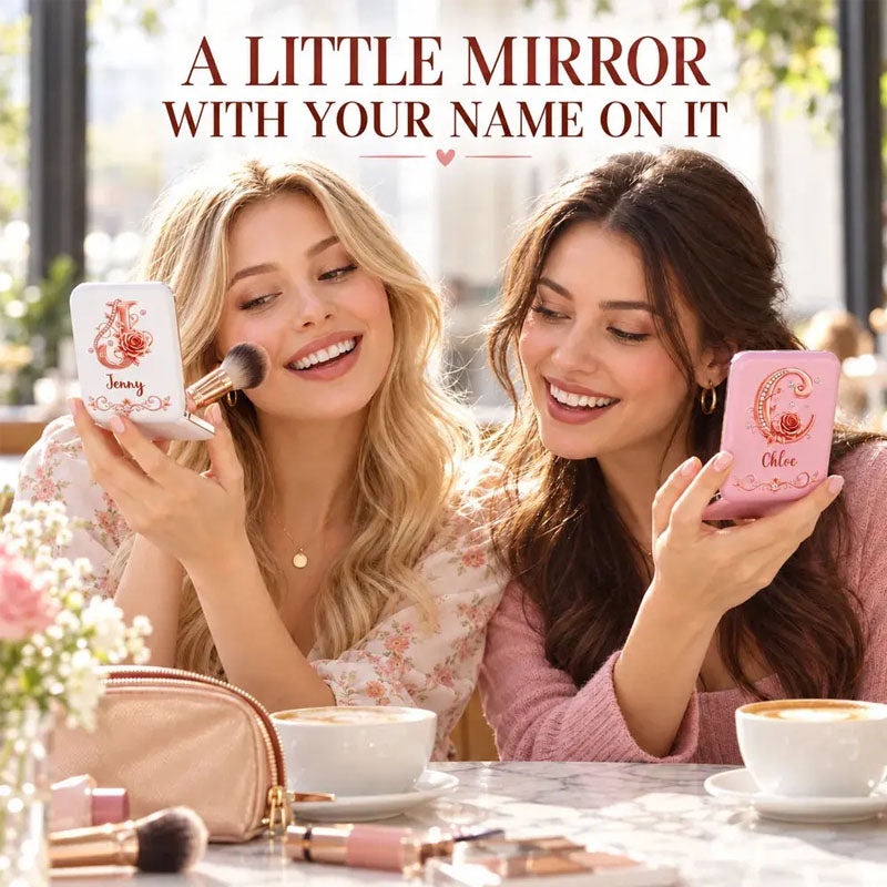 Personalized LED Backpack Style Makeup Mirror, Floral Pattern Design, Custom Name, Portable Lighted Mirror, Special Gift for Family and Friends