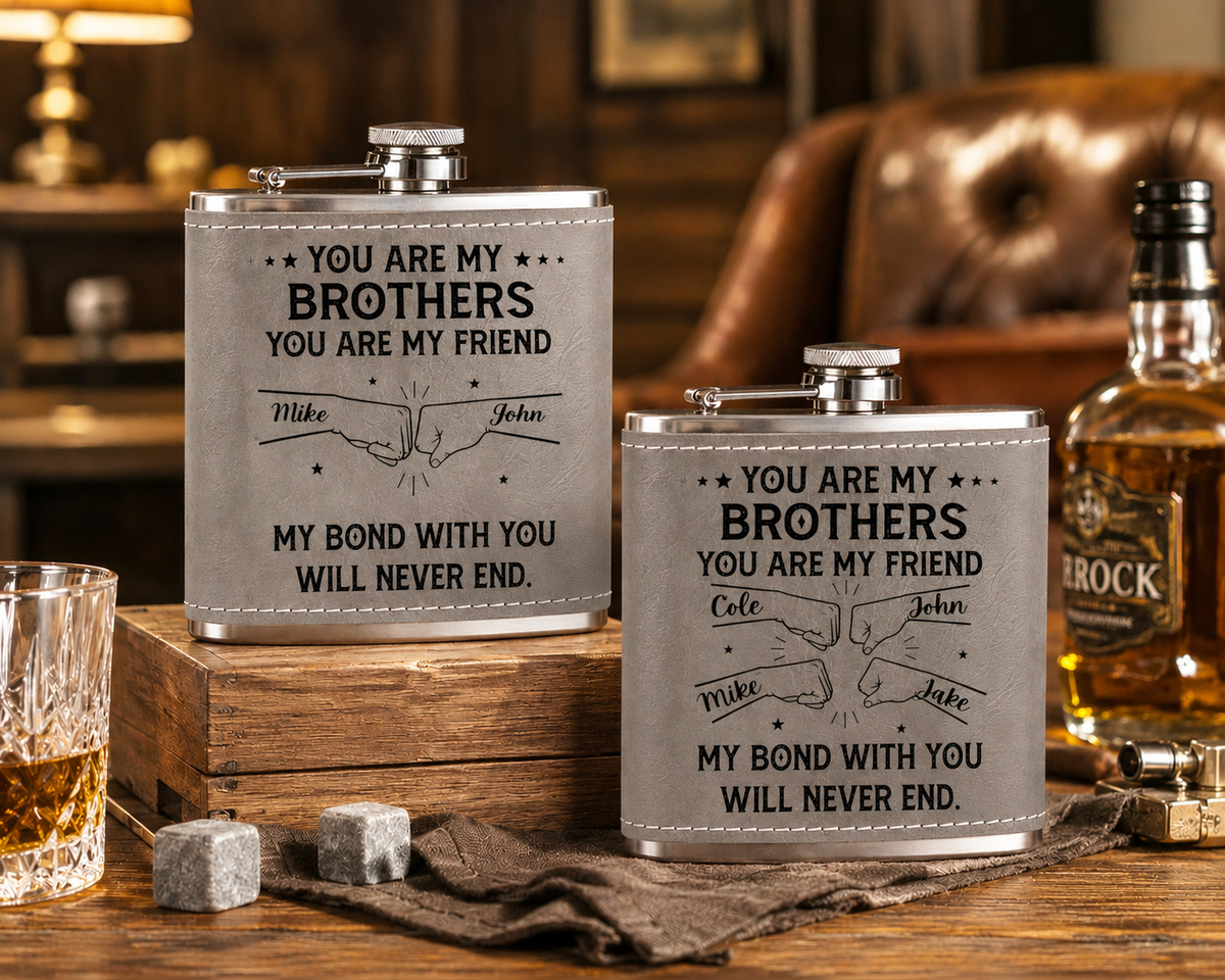 Custom Leather Wine Sleeve Engraved "My Bond With You", Sentimental Gift for Brothers & Family