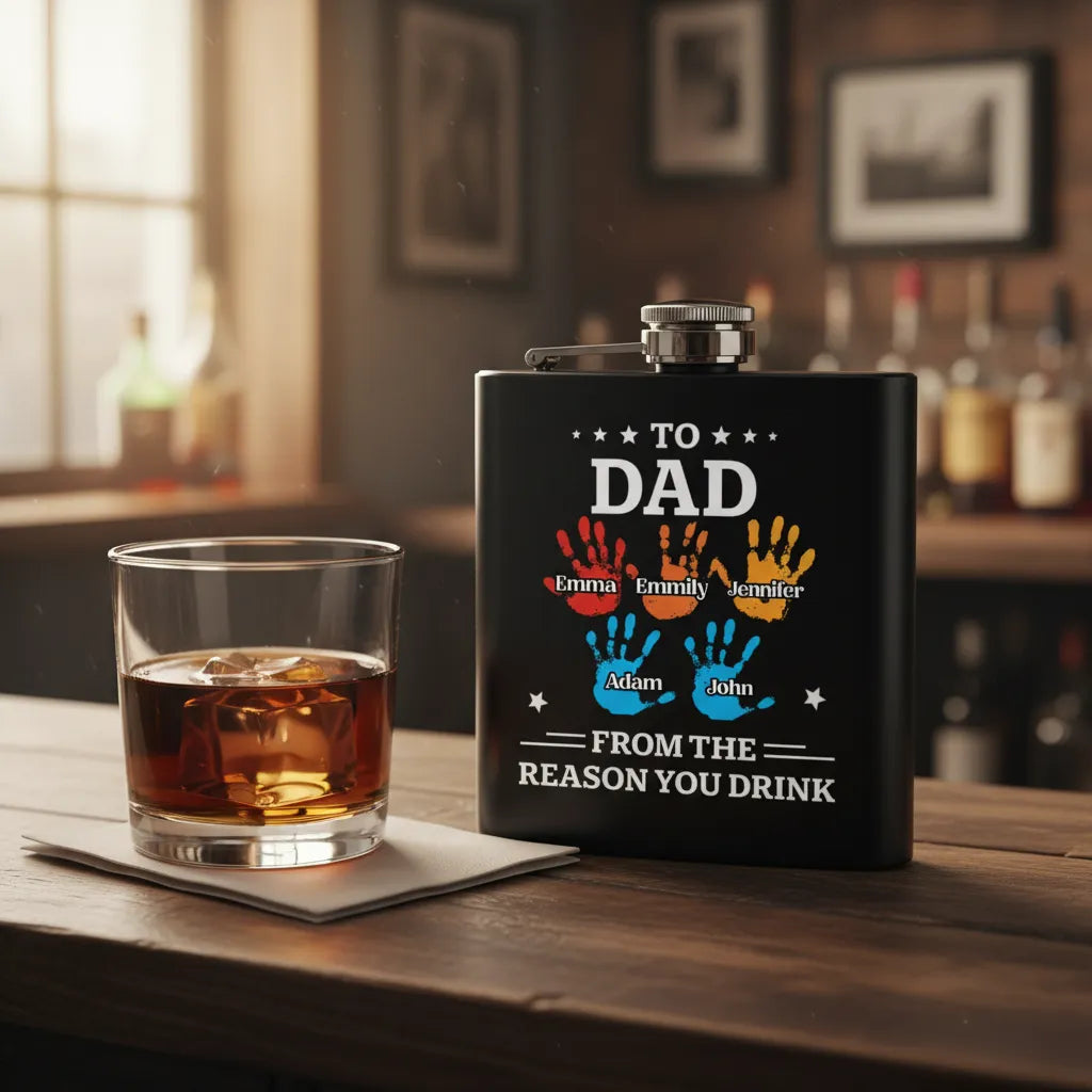 Personalized Custom Wine Bottle, Featuring Handprint Pattern, Can Be Customized With Children's Names. It Is An Excellent Gift For Fathers And Alcohol Enthusiasts Around You