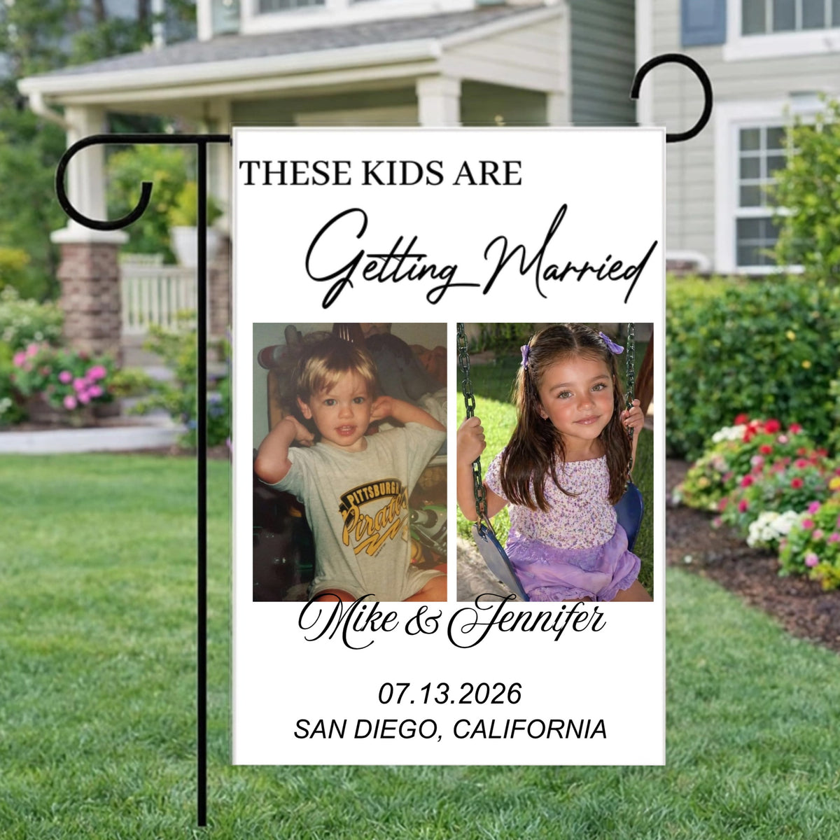 Personalized Custom Garden Flags, "These Kids Are Getting Married", Unique Wedding Decorations