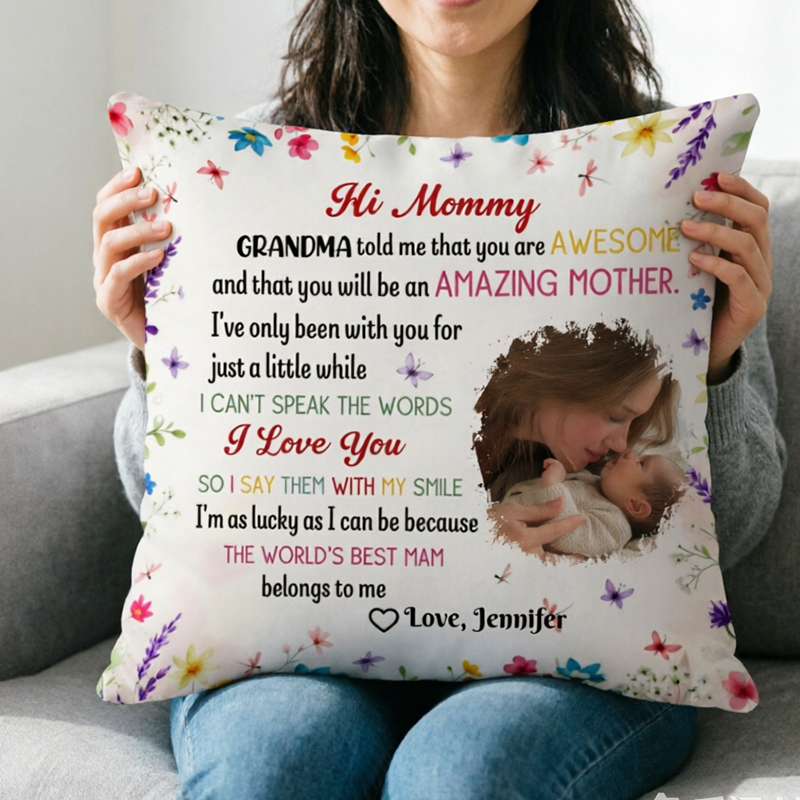 Custom Personalized Photo Throw Pillow Featuring "The Best Mom Belongs To Me" Inscription, Multiple Background Styles Available, Sentimental Present for New Moms