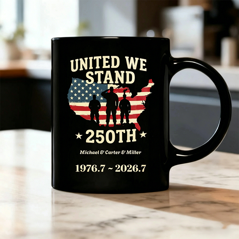 A Personalized Black Mug With The Name Of A Veteran, Symbolizing Unity And Solidarity, Perfect As A Gift For Veterans.