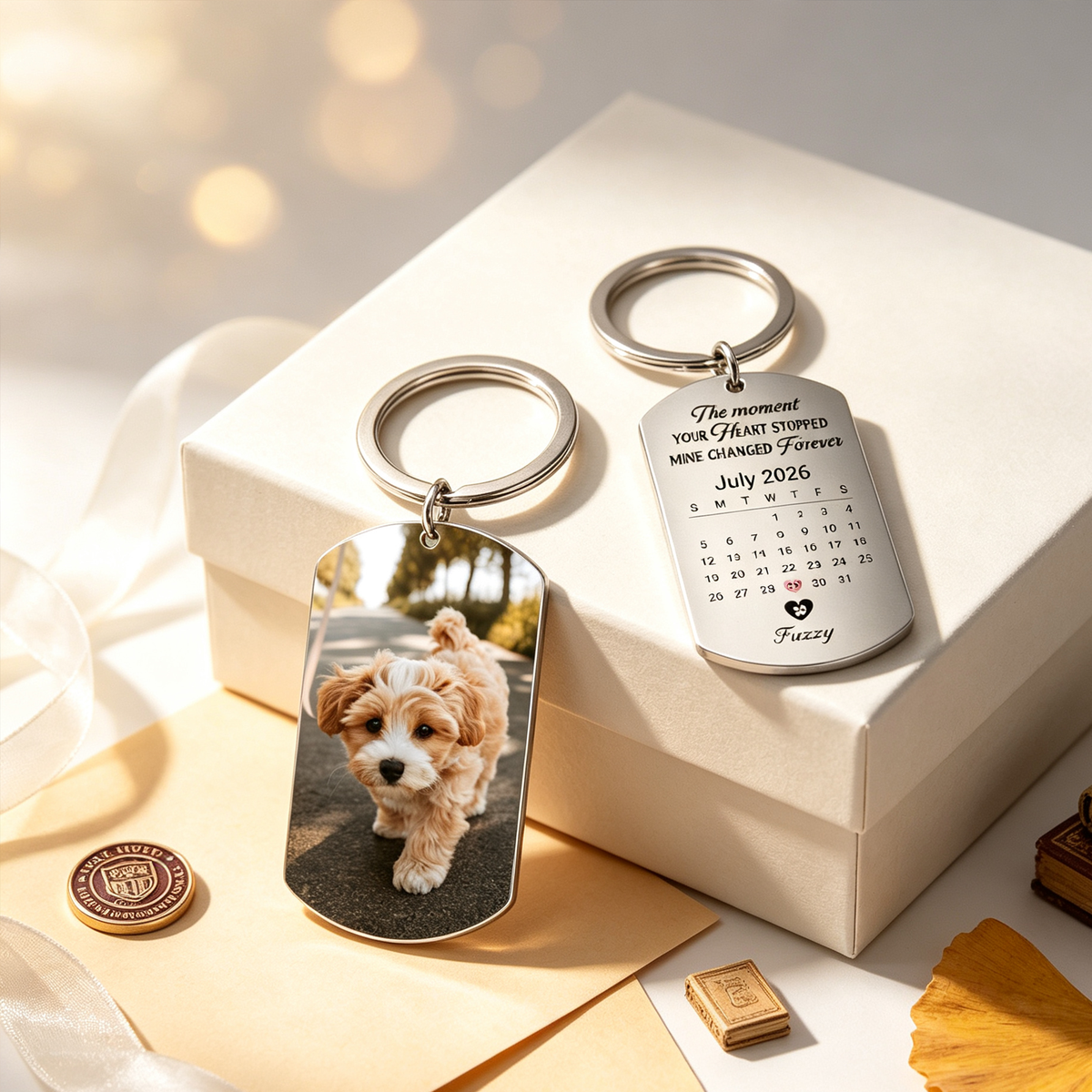 Personalized Custom Keychains with Custom Photos & Calendar Dates, Meaningful Sentimental Commemorative Keepsake Gifts
