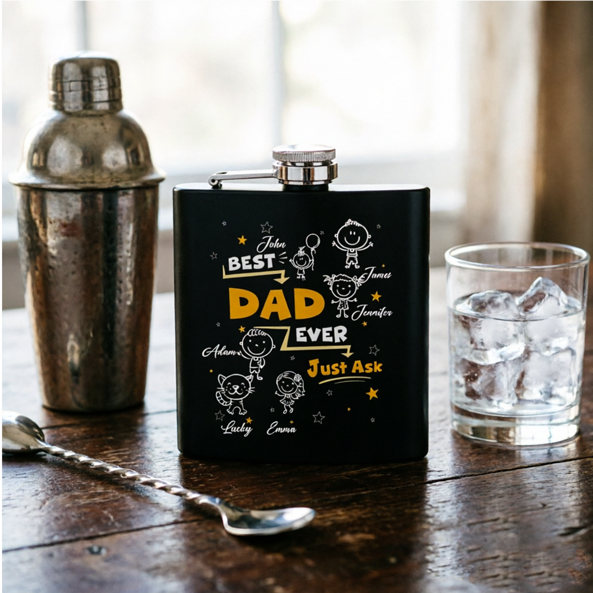 Personalized Custom-Made Best Dad Wine Bottle, Decorated With Children's Doodle Patterns. A Creative Gift For Fathers, Grandfathers And Family Members