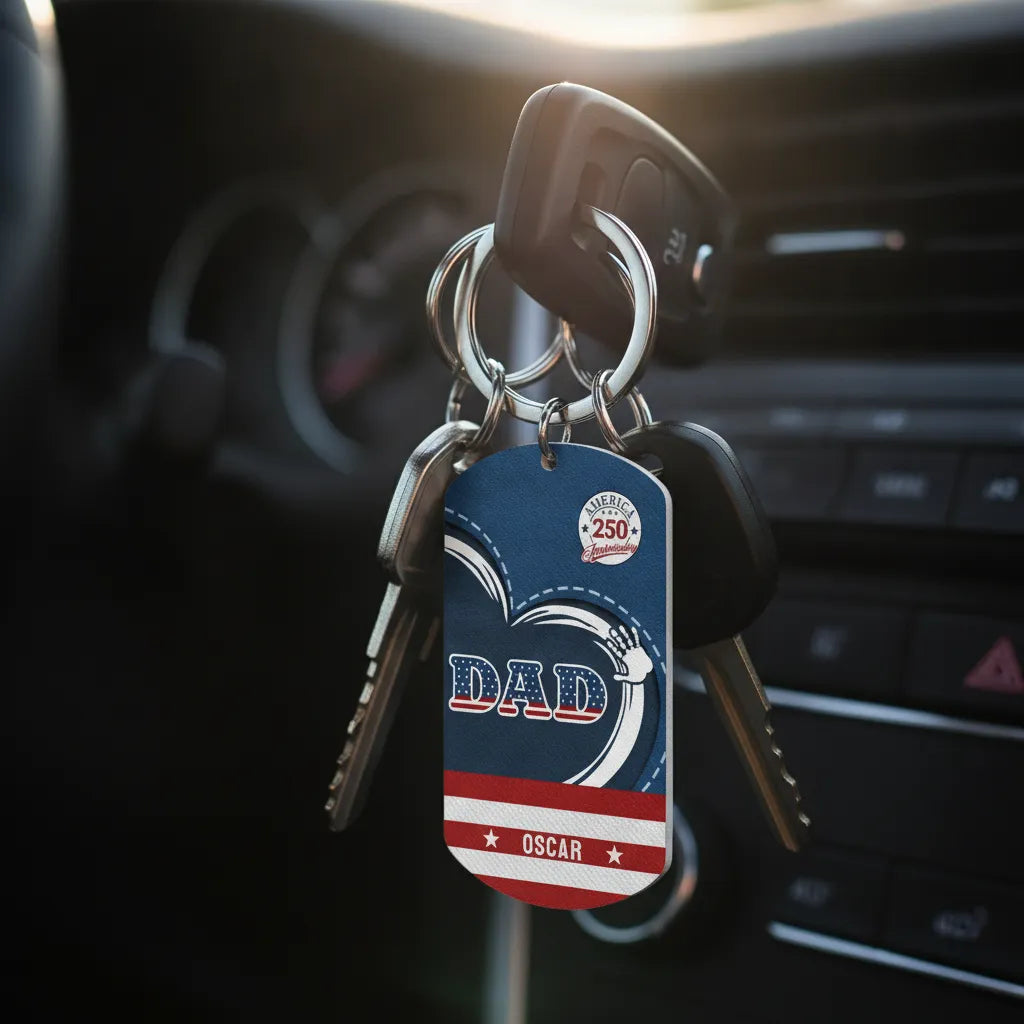 Personalized US 250th Anniversary Custom Photo Handprint Keychain, Ideal Custom Gift for Fathers & Patriotic Families