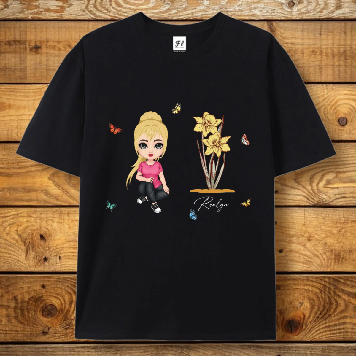 Personalized Cute Cartoon Women Girl Birth Flower Cotton T-shirt with Name Wedding Birthday Mother's Day Gift for Her