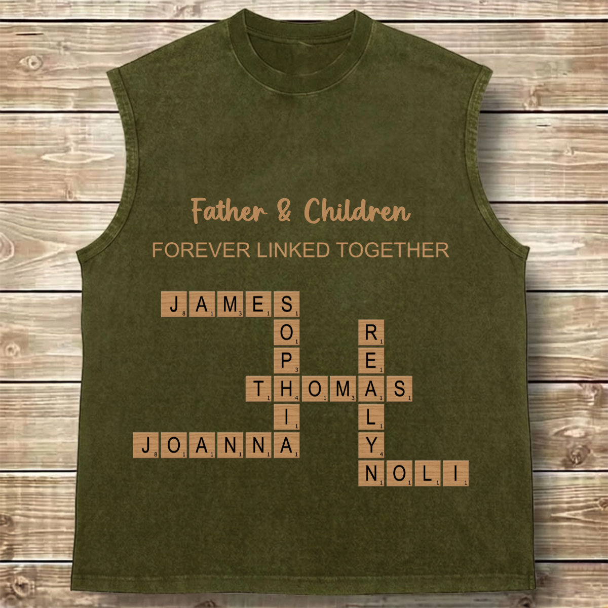 Custom Family Name Puzzle, Personalized Text & Names, Heavyweight Cotton Vintage Sleeveless Tee, Gifts for Parents, Siblings, Friends, Birthday, Reunion