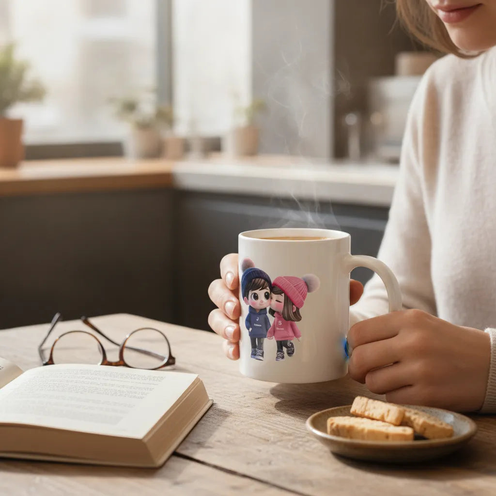 Customizable Cute Couple Kissing Personalized Mug with Custom Name Gift for Couples, Boyfriend & Girlfriend