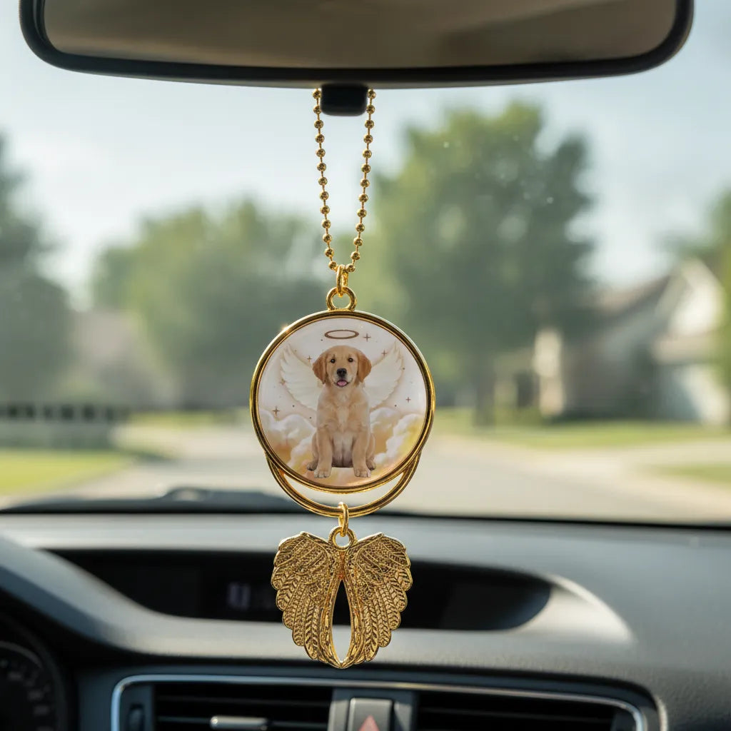 Custom Photo Memorial Forever Loved Dog Cat Pet Car Hanging Ornament With Charm